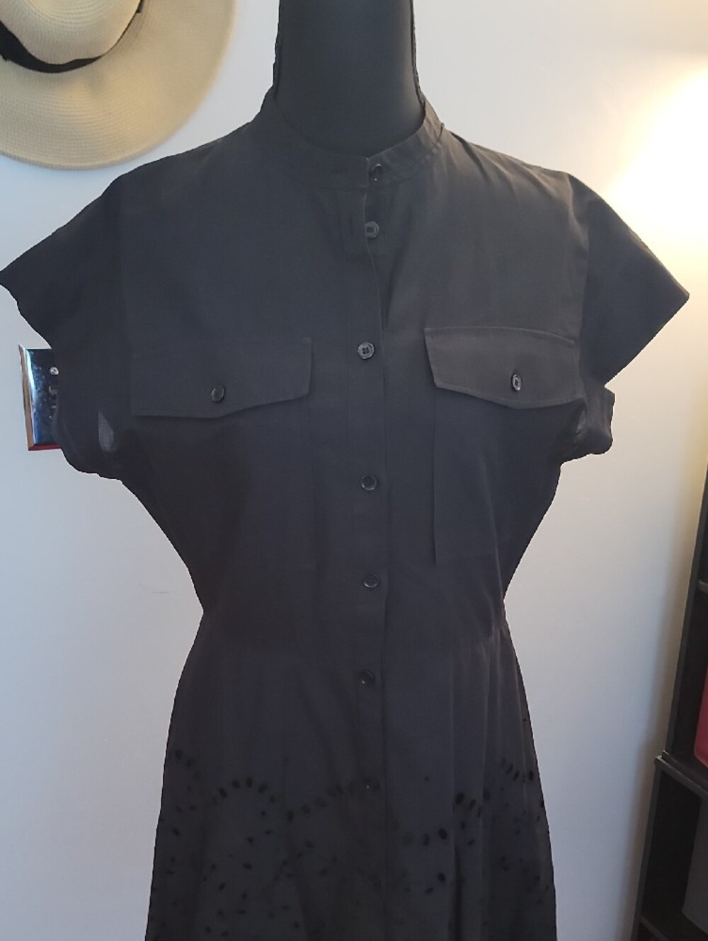 Zara Black Eyelet-Hem Mini Shirt Dress size small - Picture 9 of 13